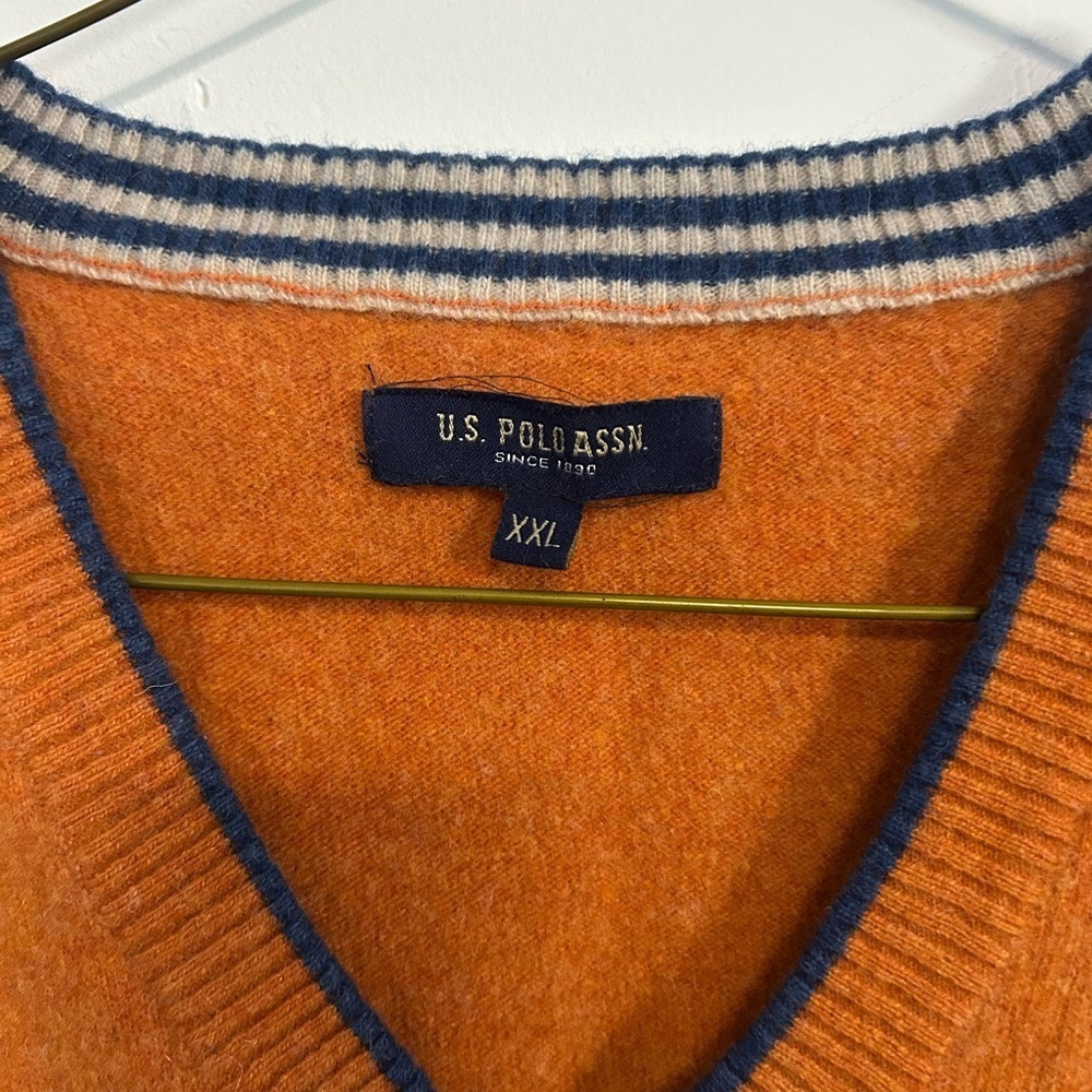 U.S. Polo Assn. Men's V-Neck Orange Sweater Vest - Picture 2 of 5